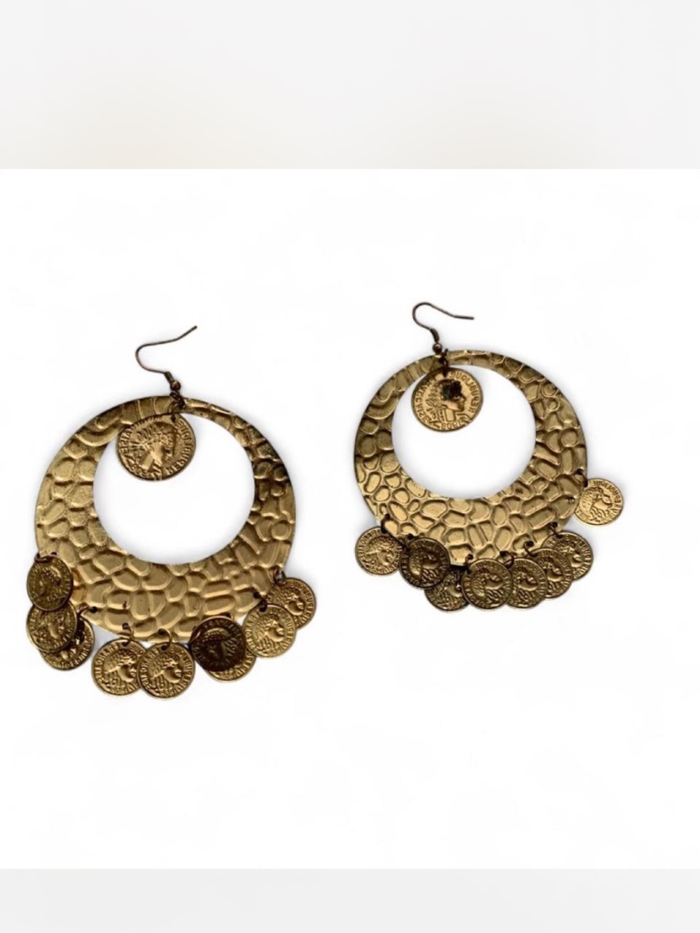 Oversized large Gold Coin Dangle Earrings